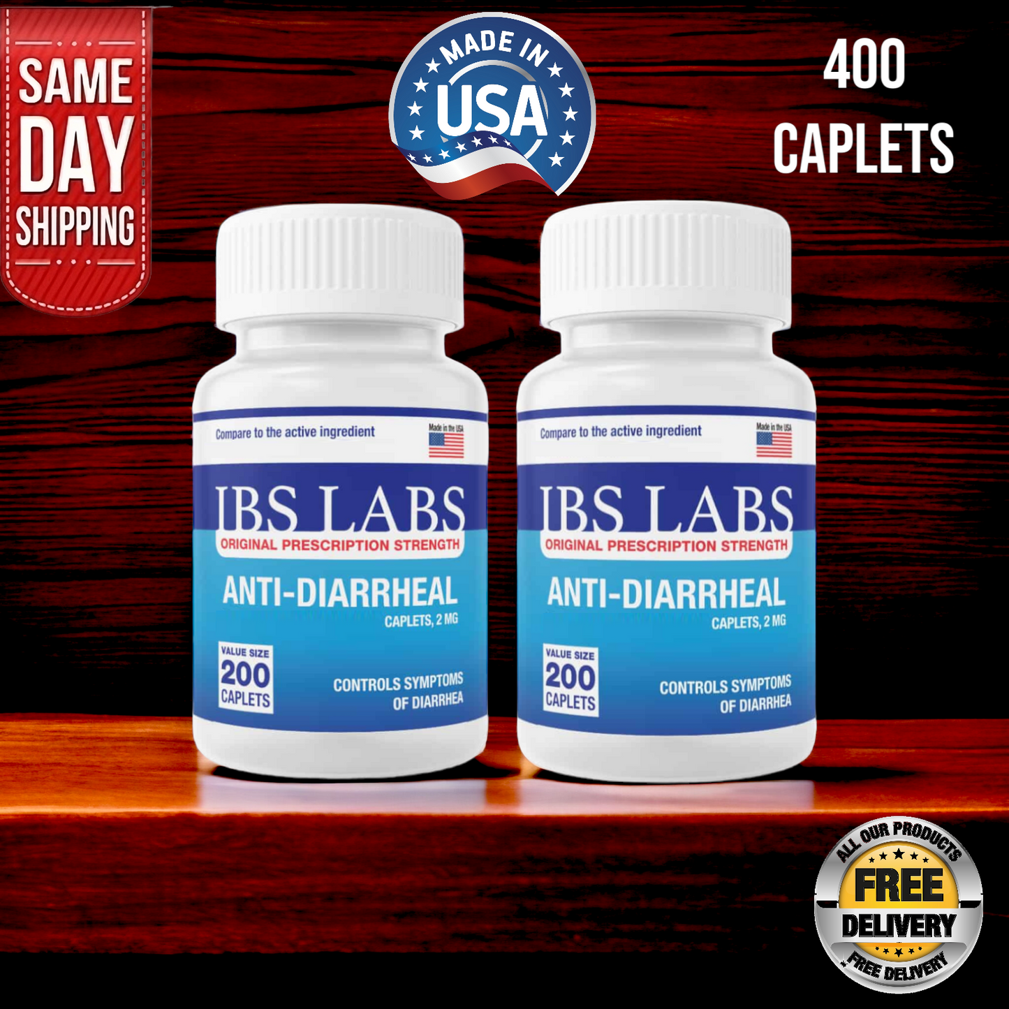 Anti-Diarrheal 2MG 200 Caplets Fast Relief BY IBS LABS MADE IN USA