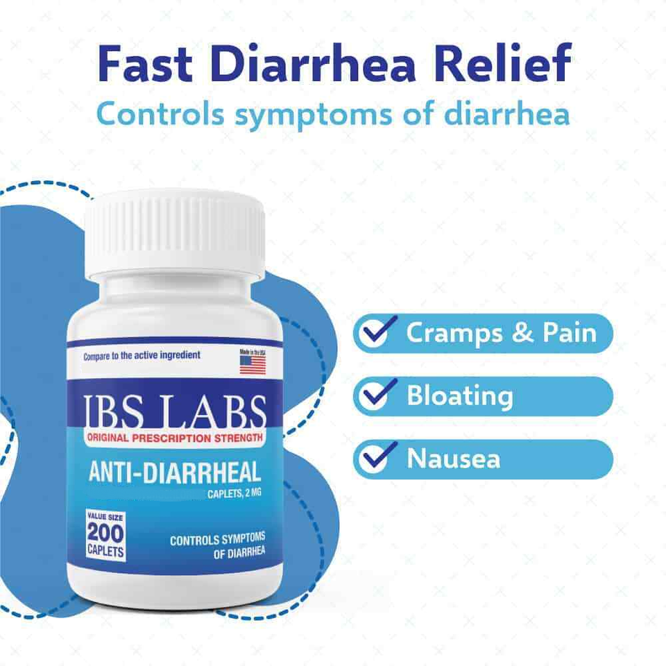 Anti-Diarrheal 2MG 200 Caplets Fast Relief BY IBS LABS MADE IN USA